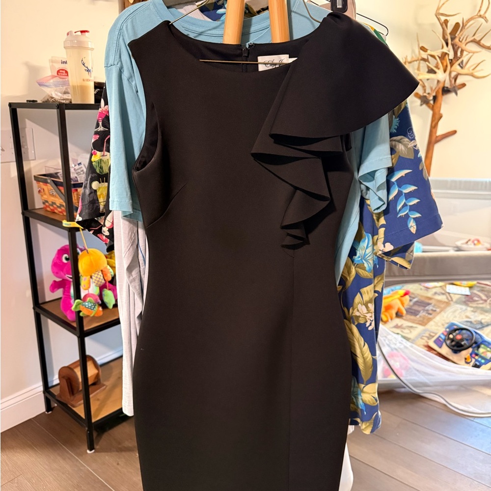Eliza J Black One Shoulder Ruffle Dress